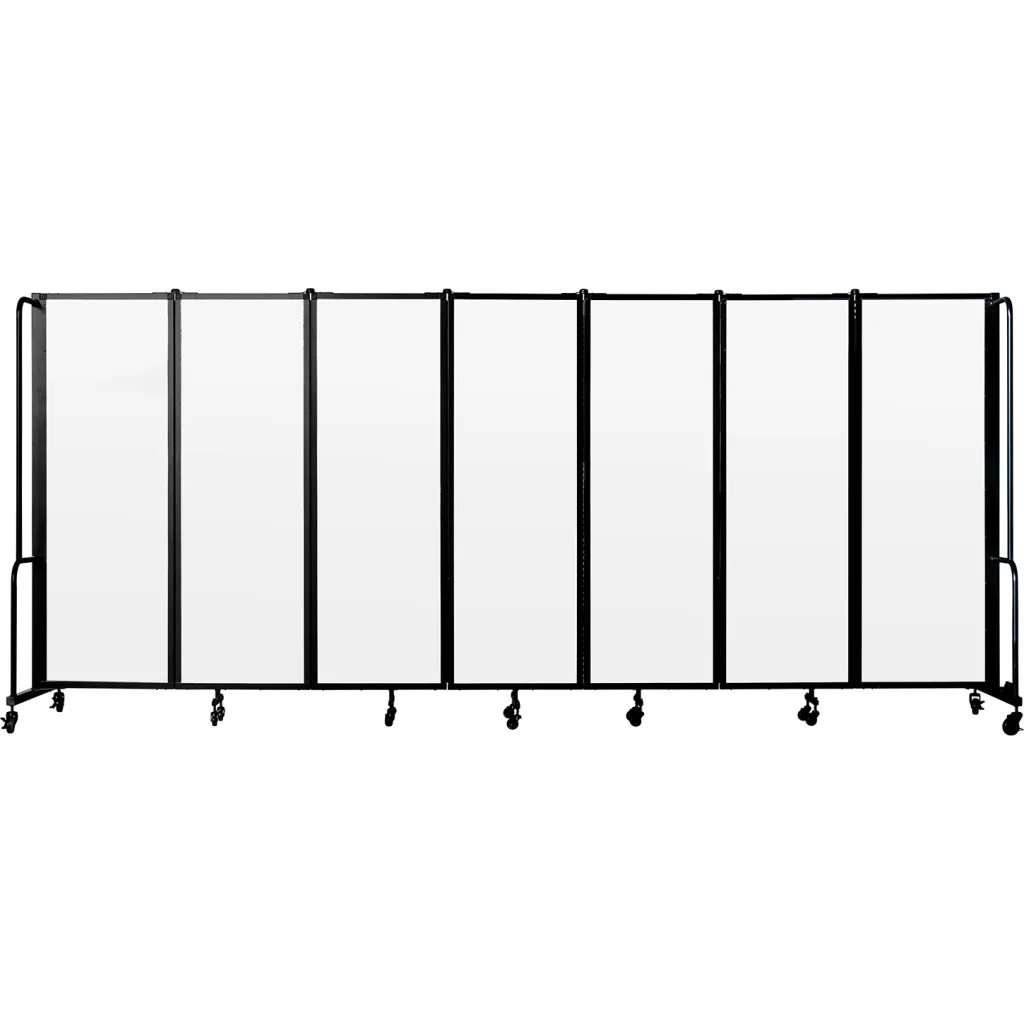 Black metal folding partition room divider with wheels