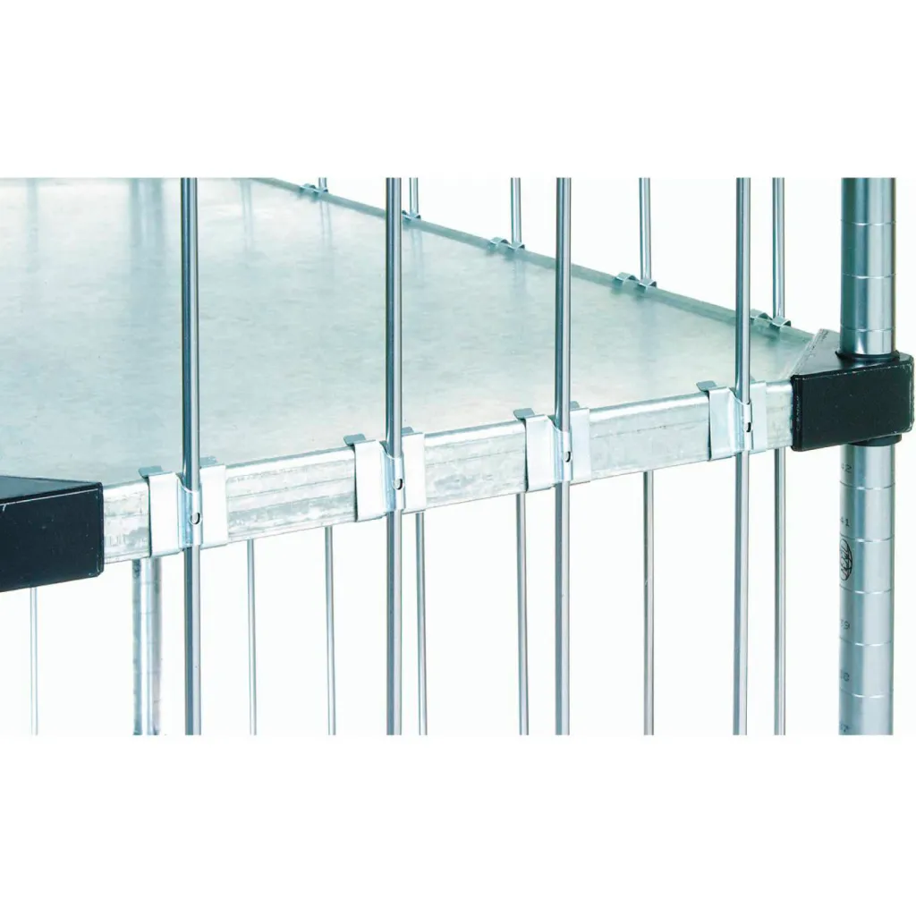 Close-up of metal shelving unit frame