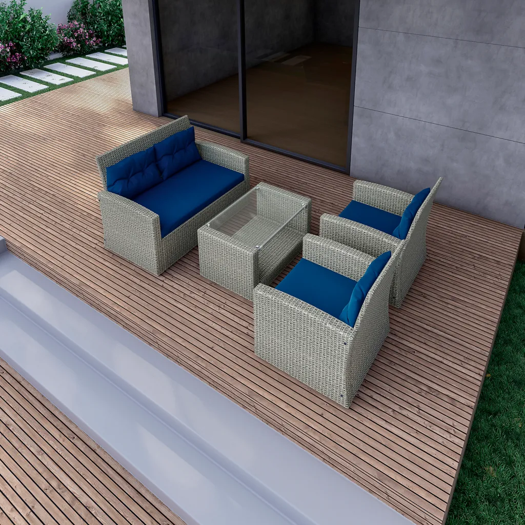 Patio furniture set on outdoor deck from different angle