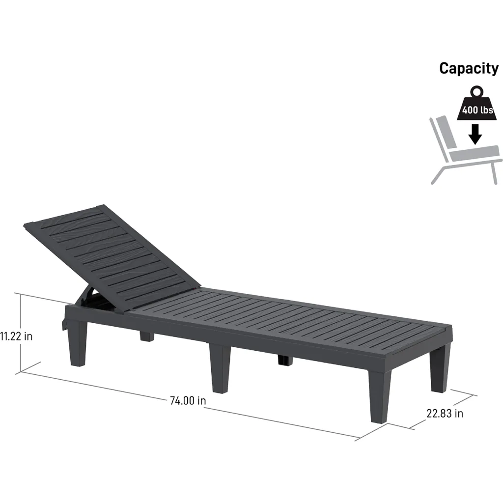 Black outdoor chaise lounge chair with dimensions