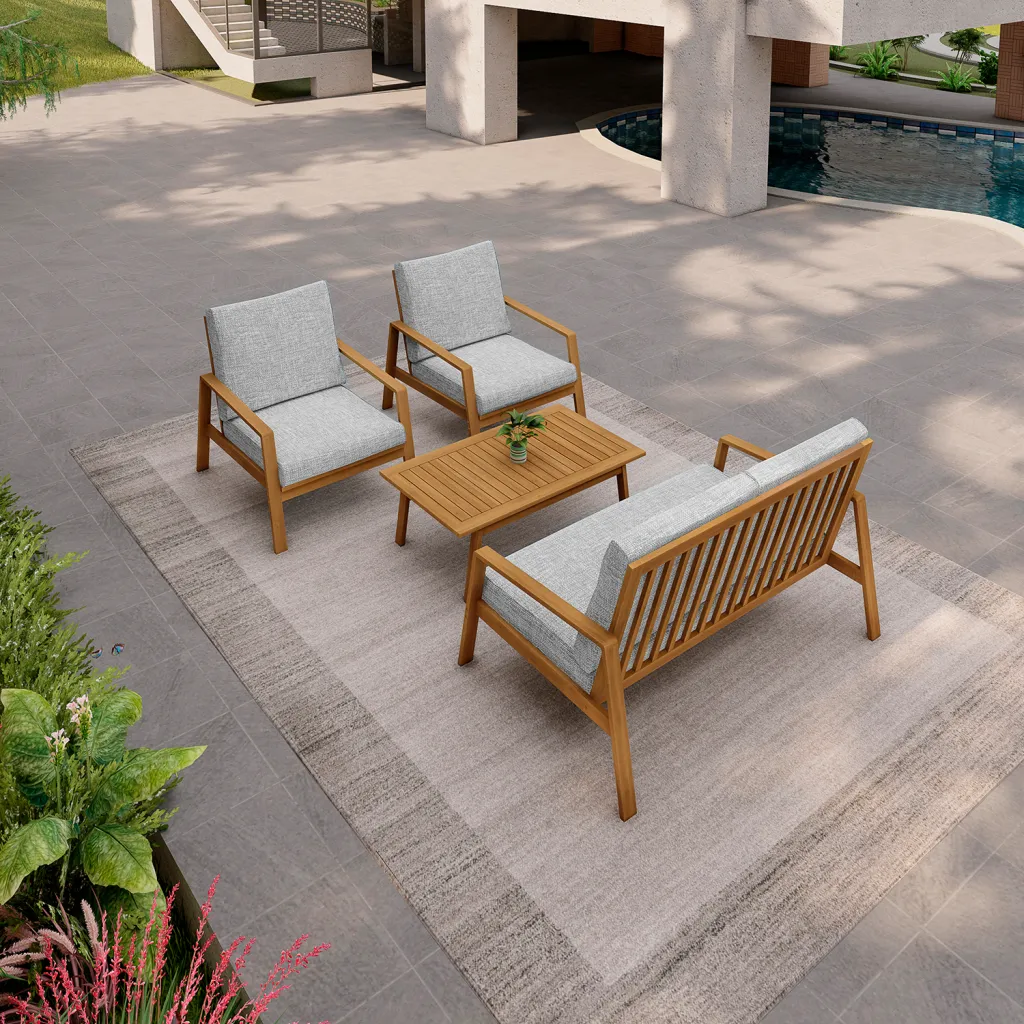 Outdoor furniture set on patio with pool