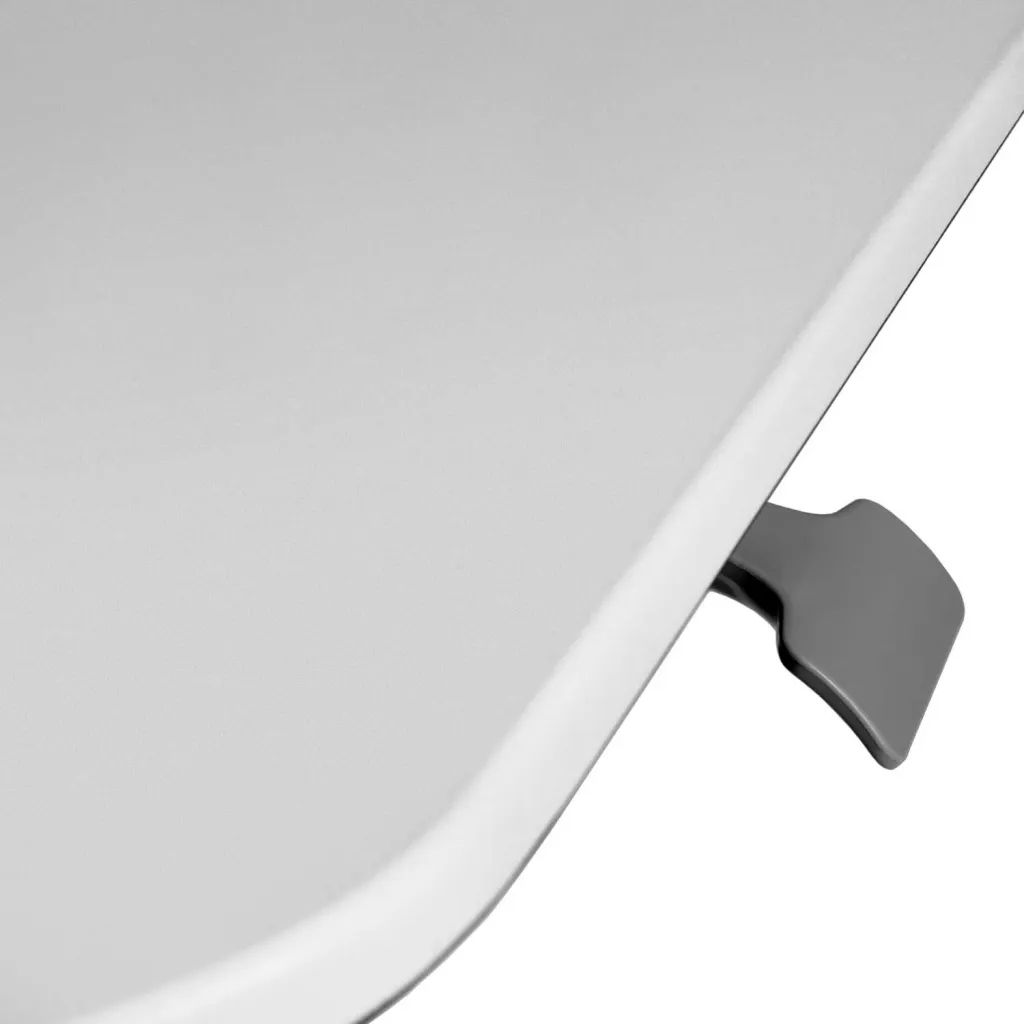 A close-up of the desk's edge and height adjustment mechanism.