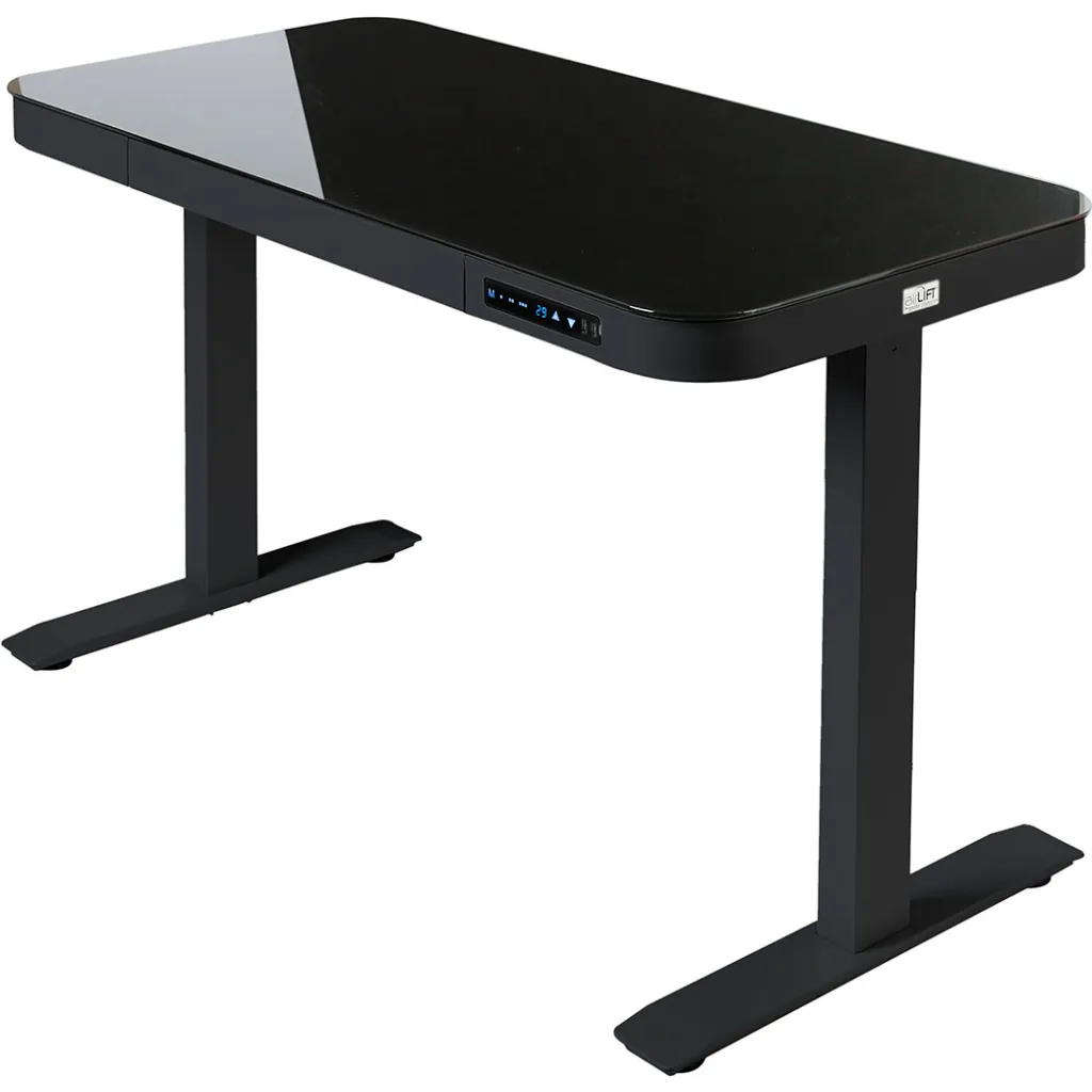 Black adjustable desk with control panel