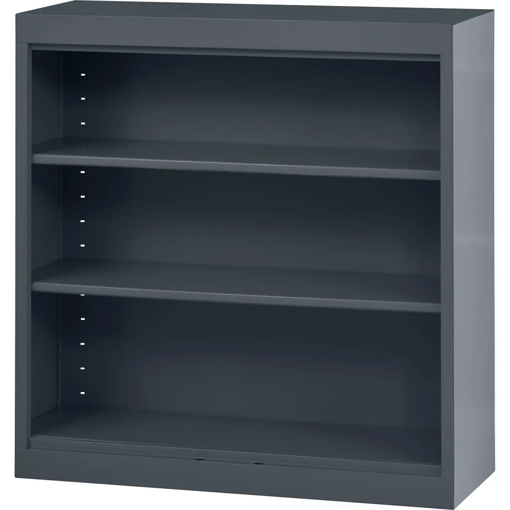 Gray bookshelf with three empty shelves