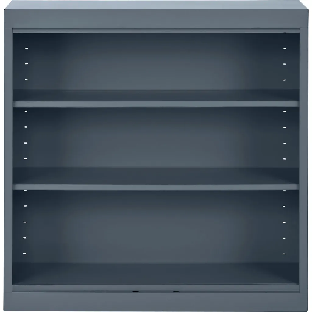 Gray bookshelf with three empty shelves