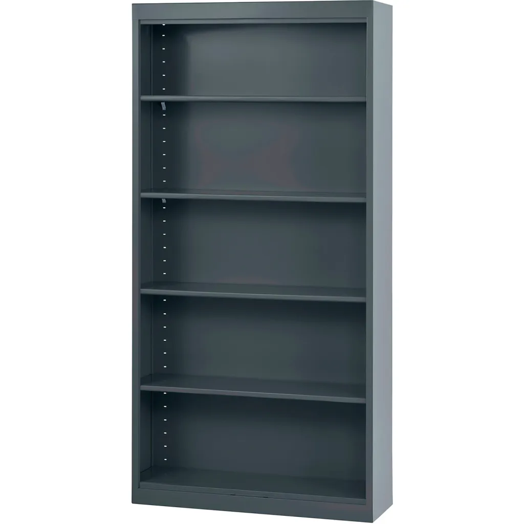 Gray bookshelf with five empty shelves