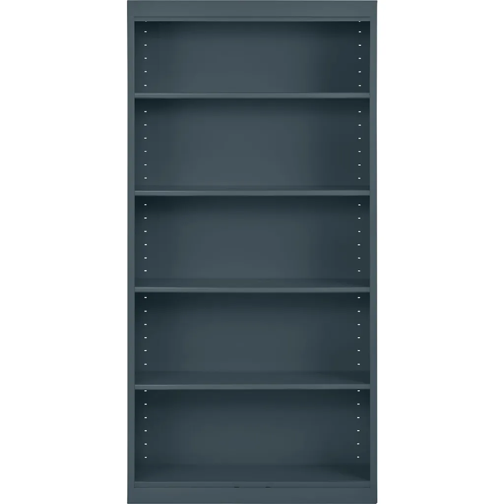 Gray bookshelf with five empty shelves