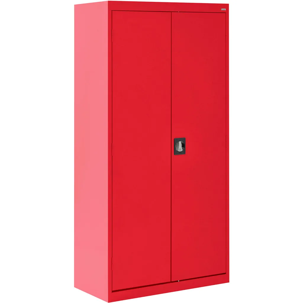 Closed red metal storage cabinet