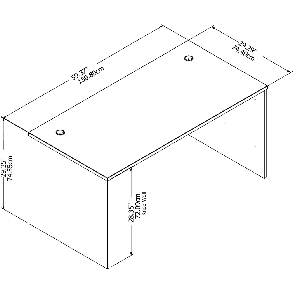 A technical drawing of a desk with dimensions