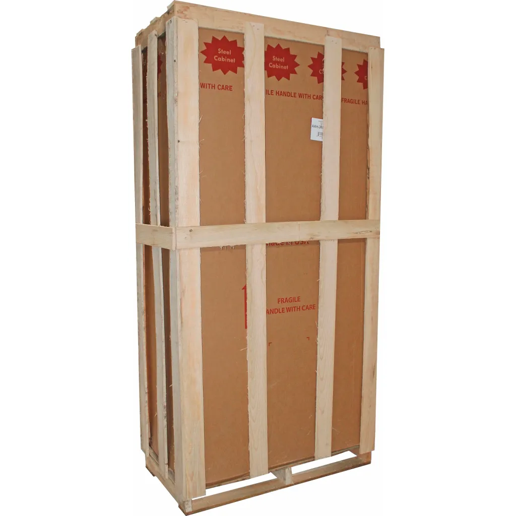 Wooden crate with packaging for steel cabinet
