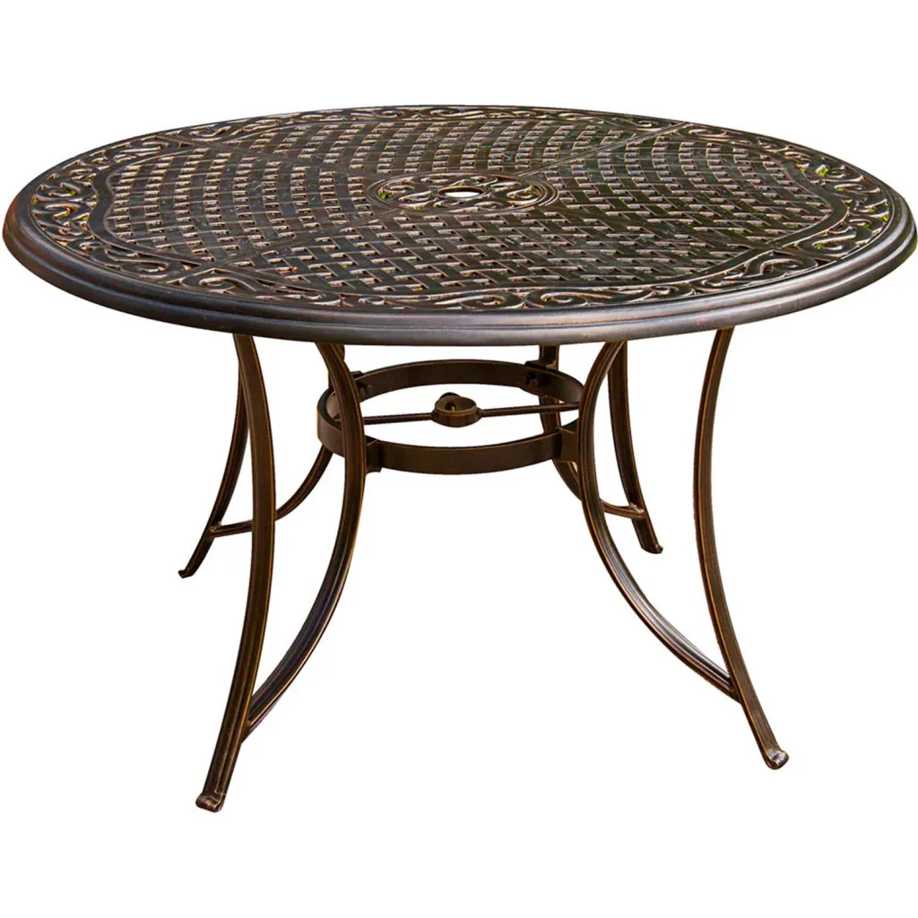 bronze patio table with ornate top