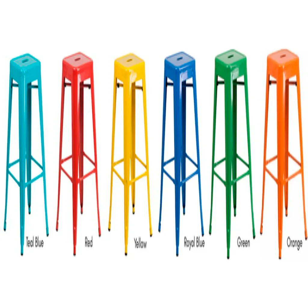 Six colorful metal stools