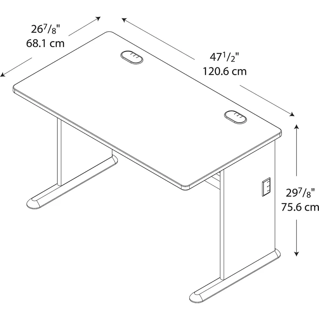 A technical drawing of a desk with dimensions