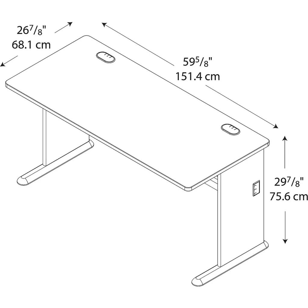 A technical drawing of a desk with dimensions