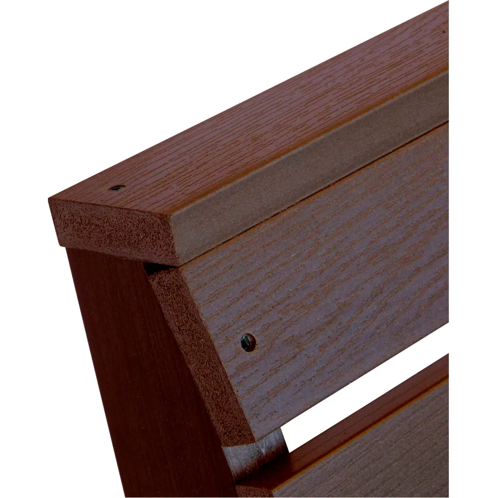 Close-up of brown wooden bench slats and armrest