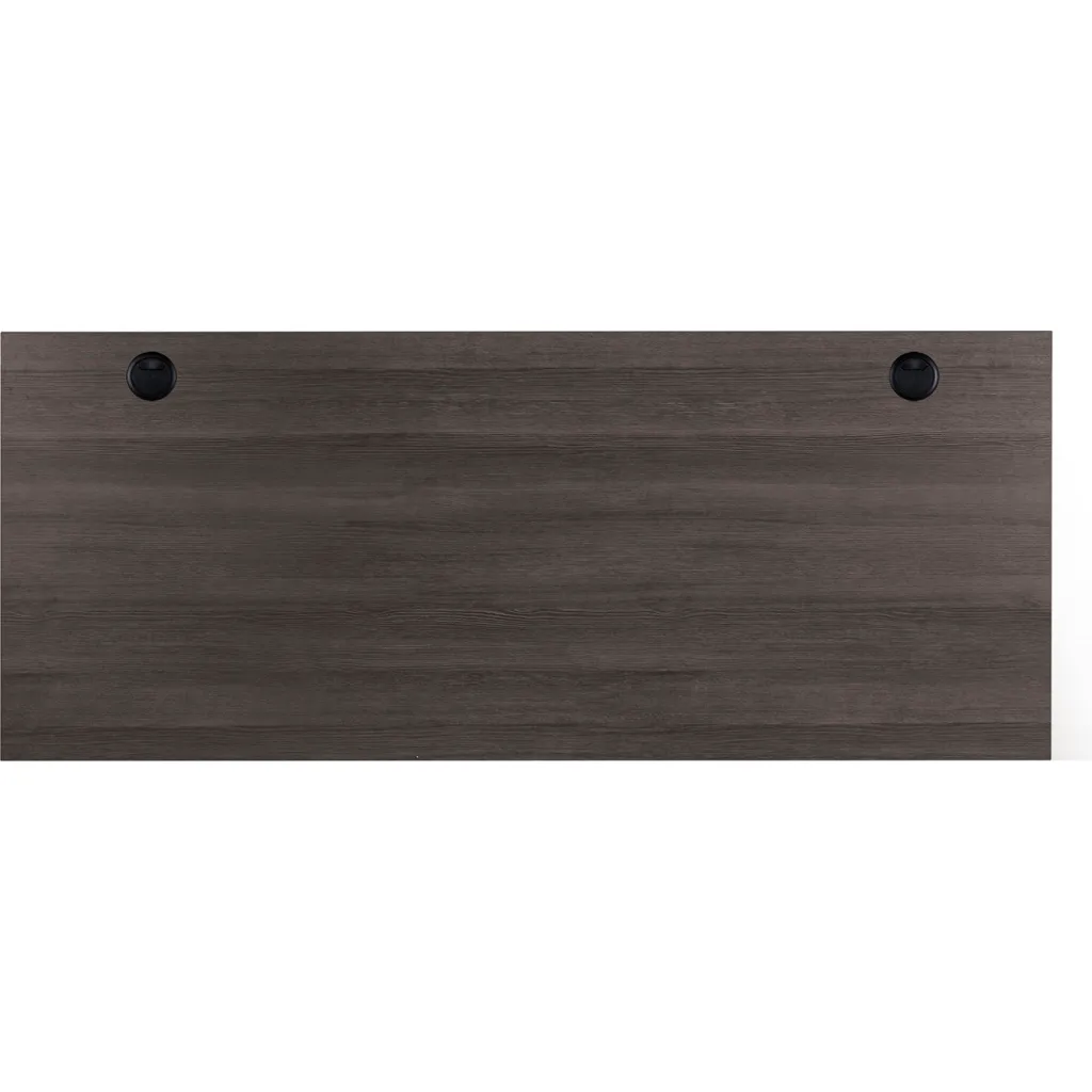 Gray desk surface with two cable holes