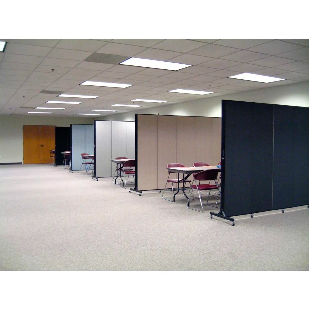 Multi-colored room dividers in office setting
