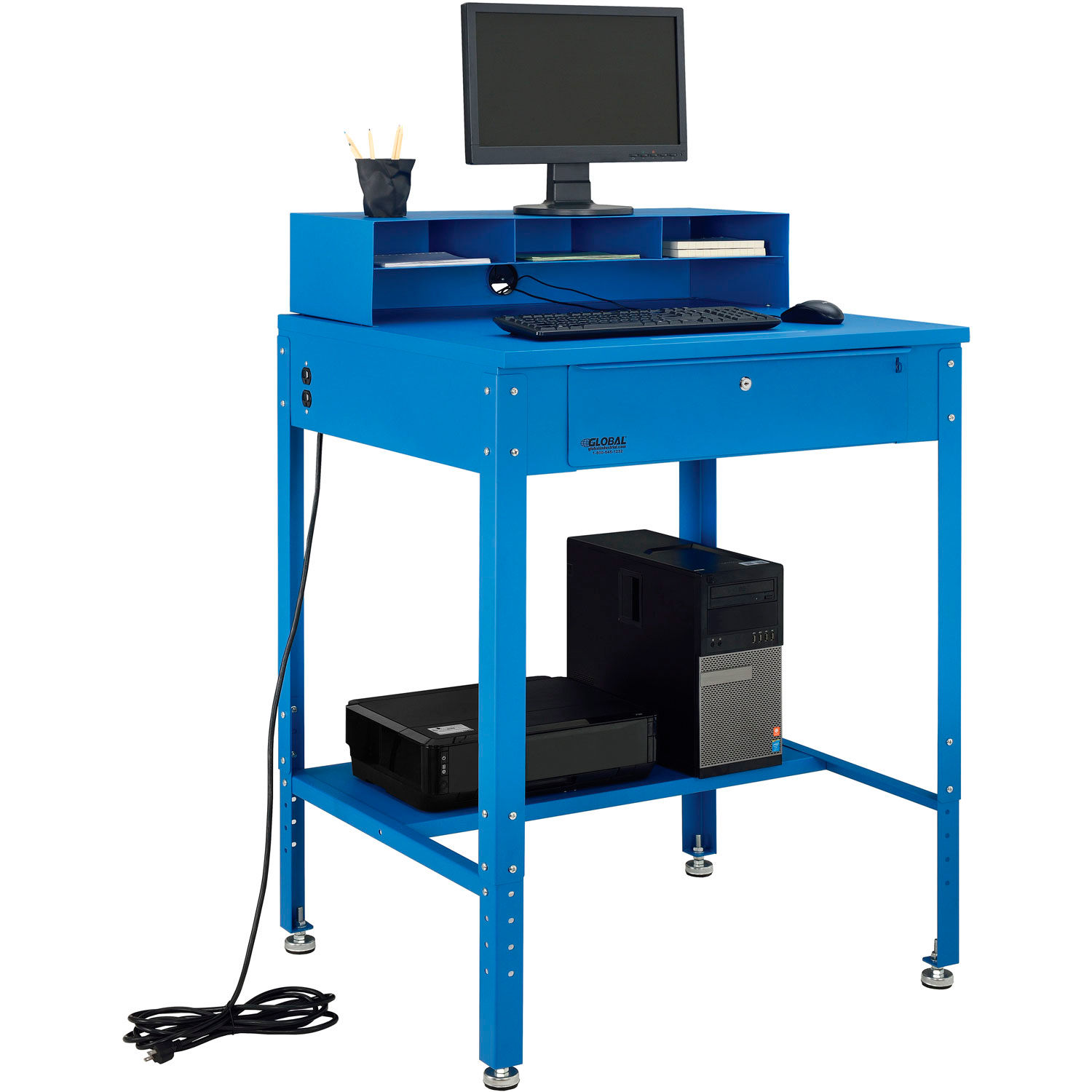 Global Industrial Flat Surfaced Shop Desk w/ Riser & Outlets 34-1/2