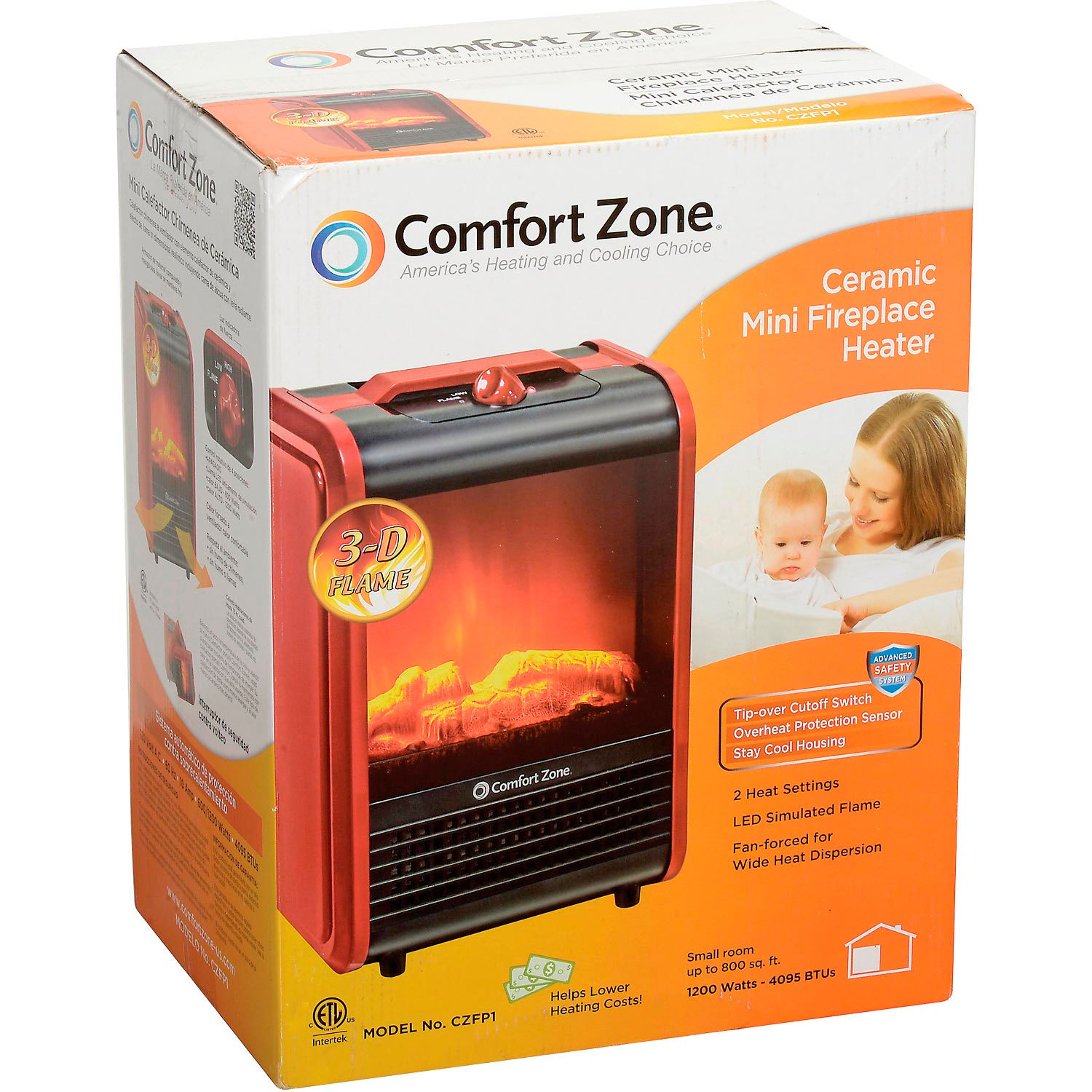 Heaters Portable Electric Comfort Zone® Portable Mini Fireplace