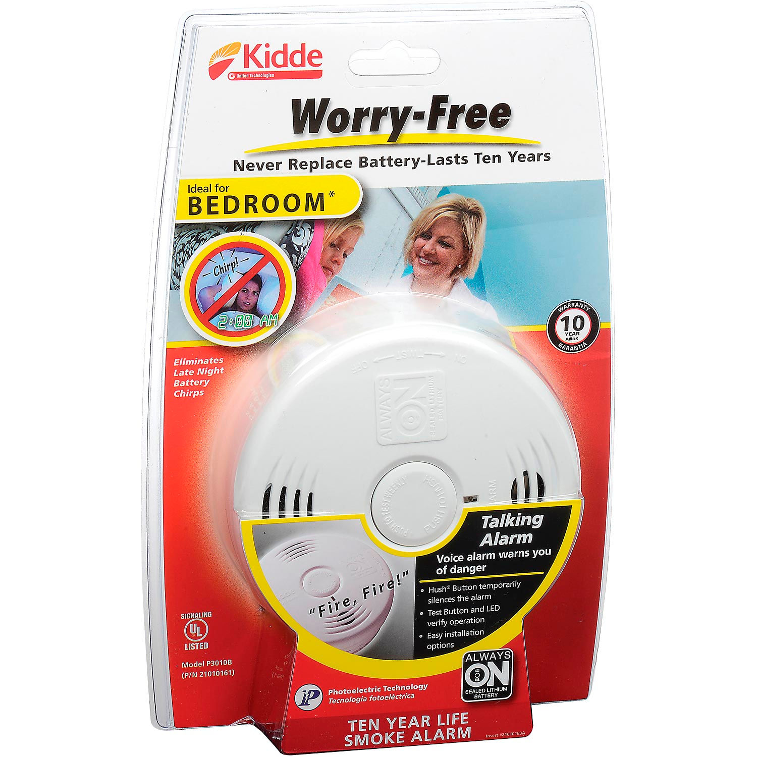 Fire Protection Detectors Kidde P3010B WorryFree Smoke Alarm