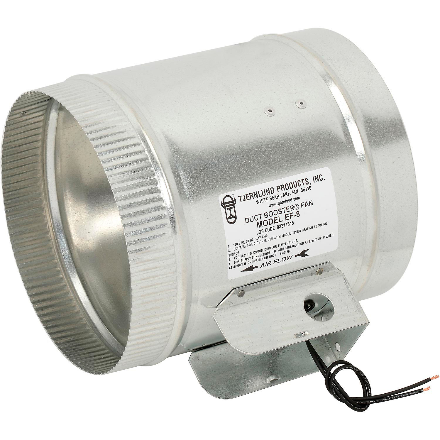 Exhaust Fans & Ventilation Inline Duct Fans Tjernlund EF8 Duct Booster Fan For 8 Inch