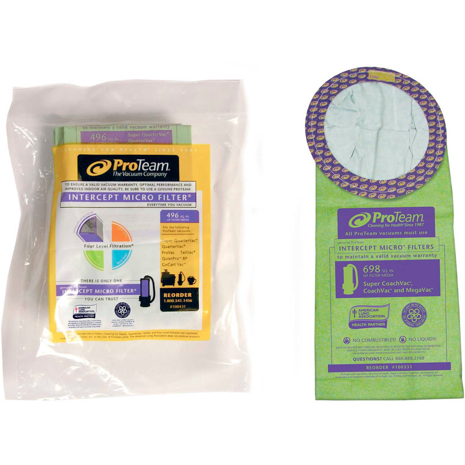 Open Collar 10//Pack Intercept Micro Filter Bag ProTeam 10 Qt