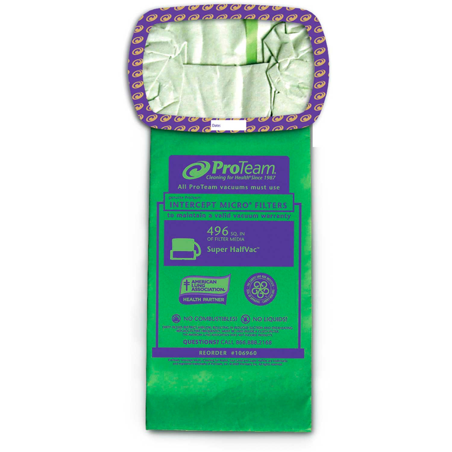 Open Collar 10//Pack Intercept Micro Filter Bag ProTeam 10 Qt