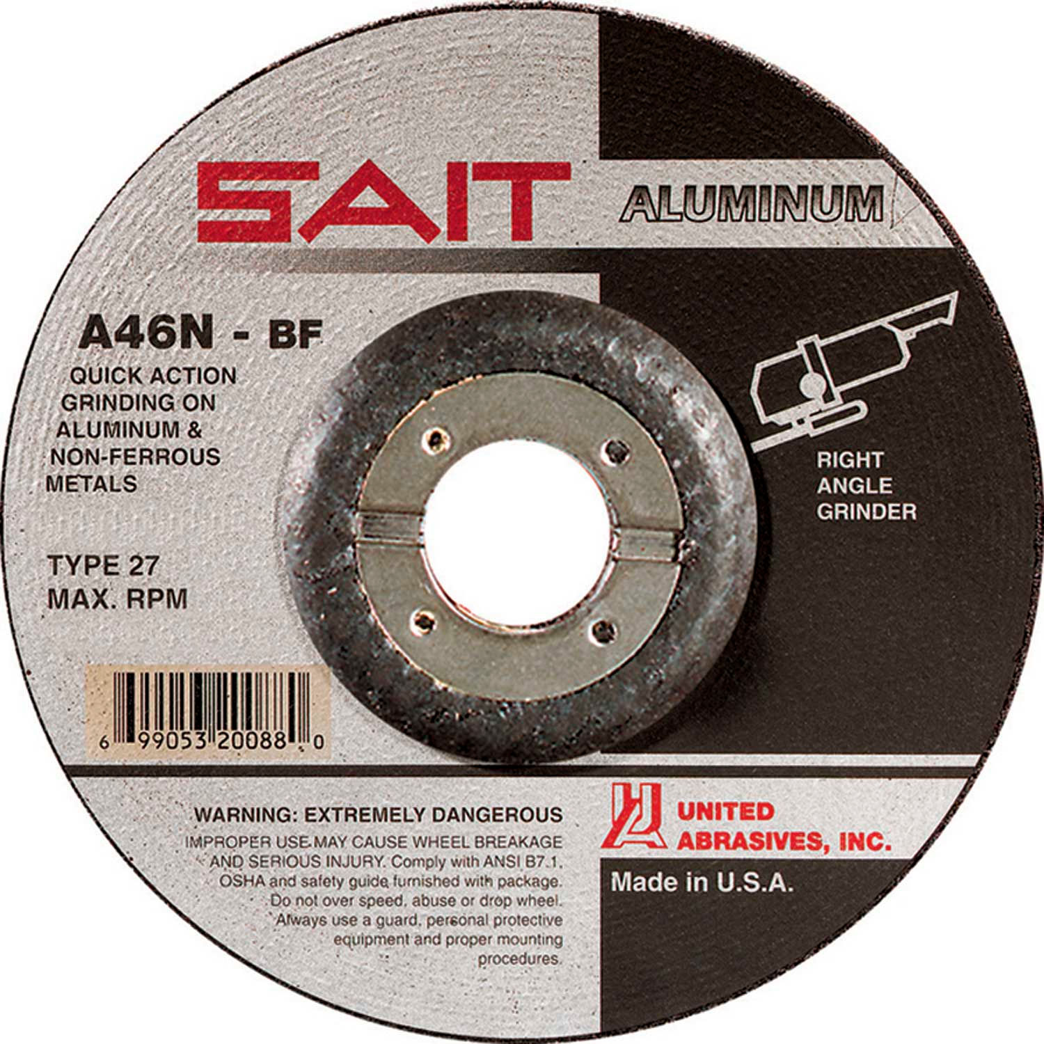 United Abrasives-SAIT 20072 Type 27 5-Inch x 1//4-Inch x 7//8-Inch A46N Aluminum Depressed Center Grinding Wheels 25-Pack