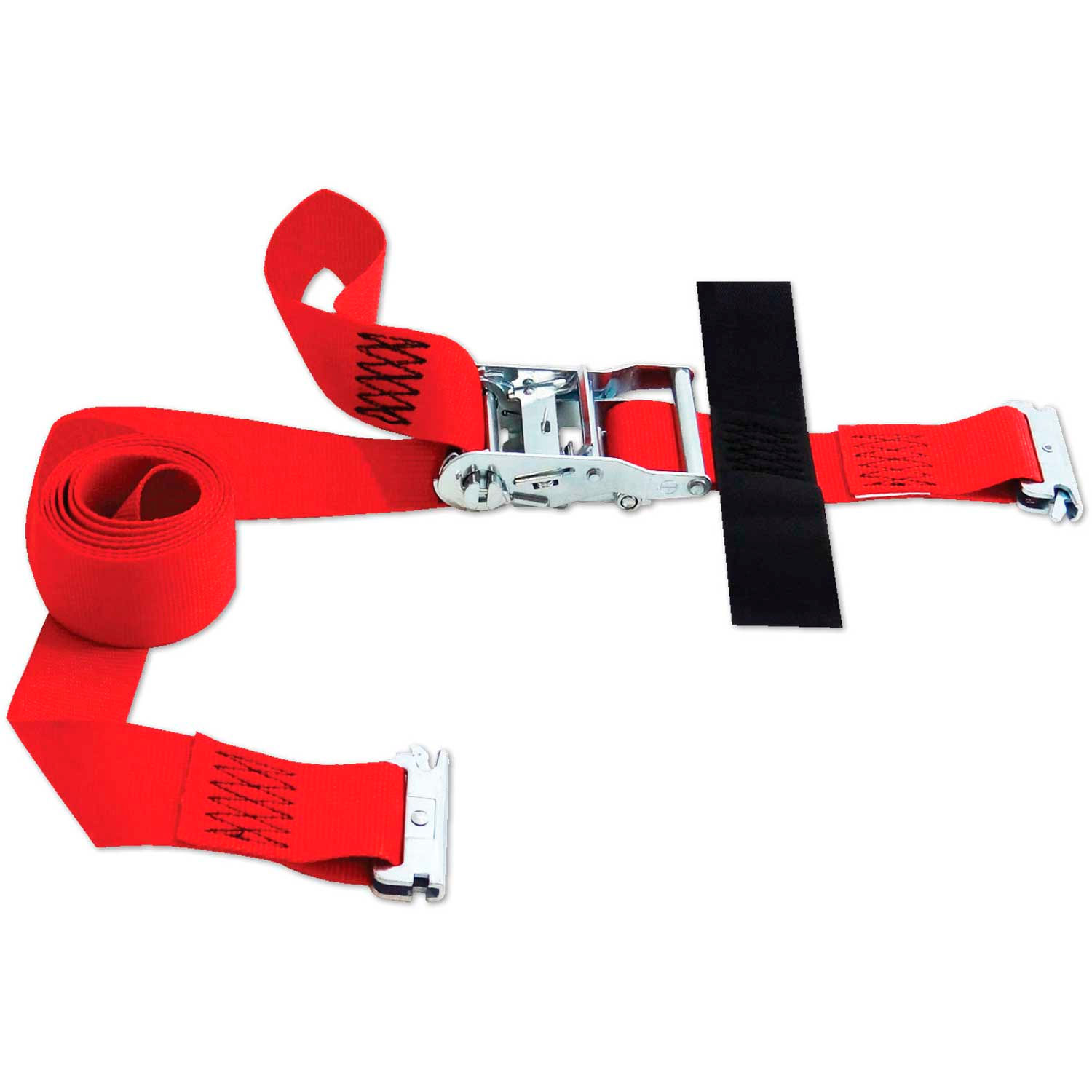 1 Inch Wide 12 Foot Long Red Polyester Locking Cargo Tiedown Strap Ratchet Type