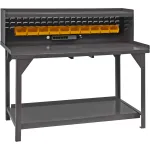 Durham Welded Fixed Height Workbenches with Riser Panel & Bins