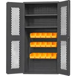 Global Industrial™ Security Work Center & Storage Cabinet - Shelves, 4  Drawers, Yellow/Red Bins