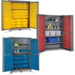 Global Industrial™ Security Work Center & Storage Cabinet - Shelves, 4  Drawers, Yellow/Red Bins