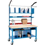 Global Industrial™ Complete Mobile Packing Workbench with Power, Riser & Lower Shelf