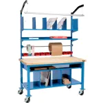 Global Industrial™ Complete Mobile Packing Workbench with Riser & Lower Shelf