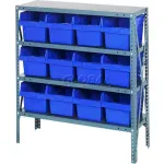 Global Industrial 13 Shelf Steel Shelving with (96) 4 H Plastic Shelf Bins, Yellow, 36x12x72 603443YL