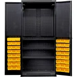 Heavy Duty Configurable Pegboard Bin Cabinet with Solid Doors