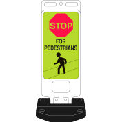 Brady® 103709 Stop For Pedestrians Sign w/Base, 14" X 40", Fluorescent Yellow Green