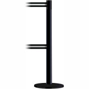 Tensabarrier Safety Crowd Control, Queue Dual Stanchion Post, Blk W/ 7.5' Blk/White Retractable Belt