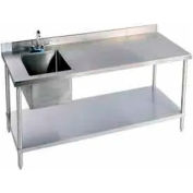 Aero Manufacturing 4TGB-3096T100 16 Gauge Workbench 304 Stainless Steel - Shelf & Left Sink 96 x 30