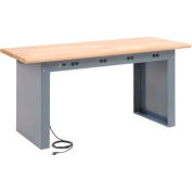Global Industrial™ Panel Leg Workbench w/Maple Safety Edge Top & Power Apron, 60"W x 30"D, Gray
