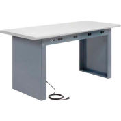 Global Industrial&#153; Panel Leg Workbench w/Laminate Safety Edge Top & Power Apron, 72&quot;Wx36&quot;D Gray
