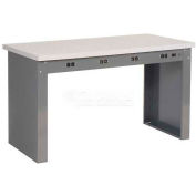 Global Industrial™ Panel Leg Workbench w/ Shop Top Square Edge & Power Apron, 72"W x 30"D, Gray