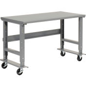 Global Industrial&#153; 60&quot;W x 30&quot;D Mobile Adjustable Height C-Channel Leg Workbench - Steel