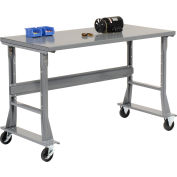 Global Industrial 72 x 30 Mobile Fixed Height C-Channel Flared Leg Workbench - Steel - Gray