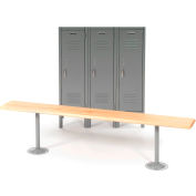Global Industrial Locker Bench Hardwood Top w/Steel Tube Pedestals, Bolt Down, 72 x 9-1/2 x 17