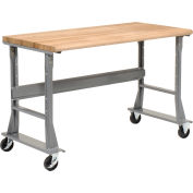 Global Industrial 72 x 30 Mobile Fixed Height Flared Leg Workbench - Maple Safety Edge Gray