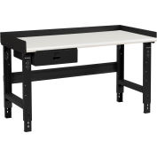 Global Industrial 60 x 30 Adj Height Workbench w/Drawer, Black- Plastic Laminate Safety Top