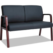 Reception Loveseat - Leather - 44-7/8" x 26" x 33-1/4" - Black/Mahogany - WL Series
