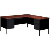 Hirsh Industries® Steel Desk - L Shape w/ Right Return - 66 x 72 - Blk/Walnut - HL10000 Series