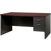 Hirsh Industries&#174; Modular Steel Desk - Single Right Pedestal - 66 x 30 - Charcoal/Mahogany